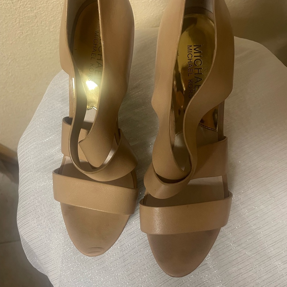 Michael Kors Tan Stiletto Heels with Geometric Straps